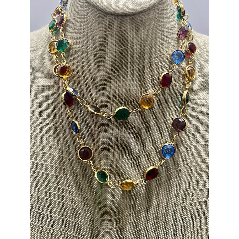 American Crystal USA  Multicolor‎ Station Necklace Gold Tone